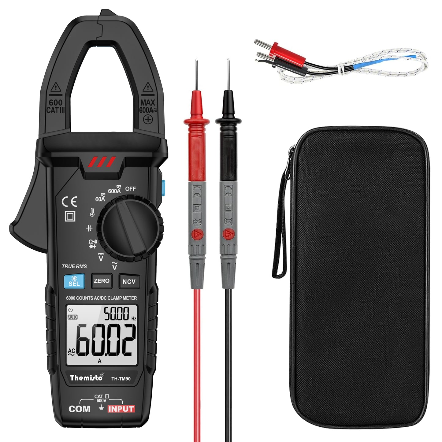 Themisto TH-M90 Auto Range, AC/DC Current, True RMS Digital Clamp Meter (600A,6000 Counts)
