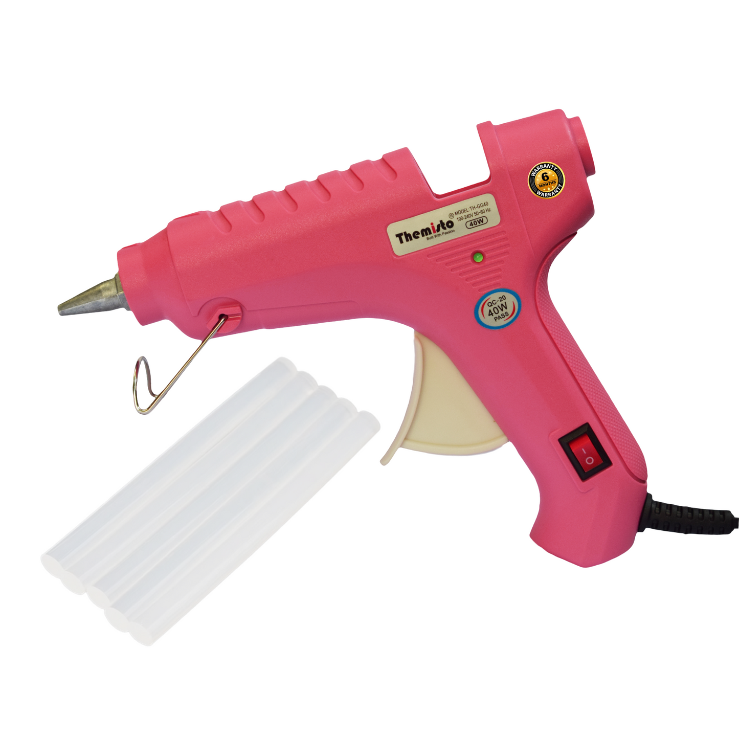 Themisto 40W Anti-Drip Glue Gun with 5 Piece Sticks (Pink)