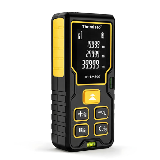 Themisto TH-LM80G Laser Distance Meter | Green Laser | 80M Range | Dual Bubble Levels | Area, Volume & Pythagorean Measurement | Backlit LCD Display | Auto Calculation