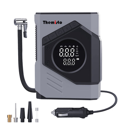 Themisto TH-TY03 Corded Tyre Inflator 12V DC - 150 PSI with Digital Tyre Pressure Gauge & LED Light I Portable Air Compressor I Car, Motorcycle, Bicycles & Other Inflatables