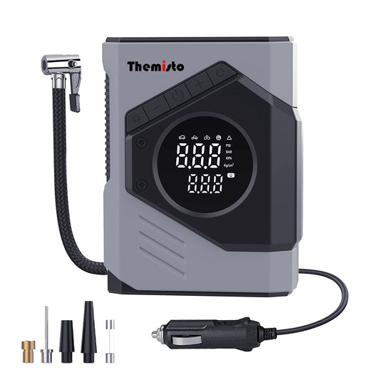 Themisto TH-TY03 Corded Tyre Inflator 12V DC - 150 PSI with Digital Tyre Pressure Gauge & LED Light I Portable Air Compressor I Car, Motorcycle, Bicycles & Other Inflatables