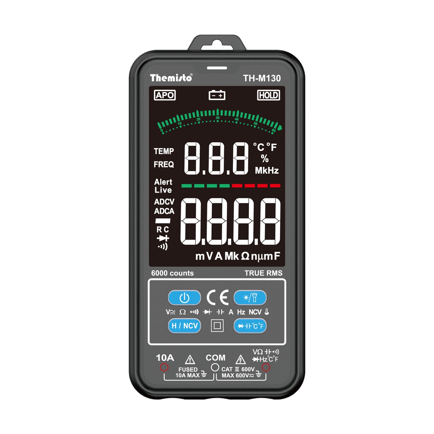 Themisto TH-M130 Smart Digital Multimeter | True RMS | 6000 Counts | Auto Ranging | AC/DC Voltage & Current | NCV | Frequency | Temperature Tester