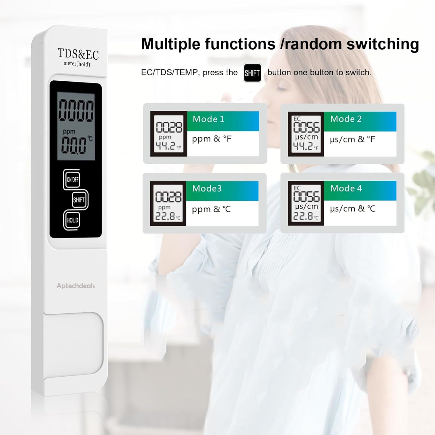 Aptechdeals TDS EC Meter/Digital TDS Meter with Temperature And Water Quality Measurement For Ro Purifier (TDS EC)