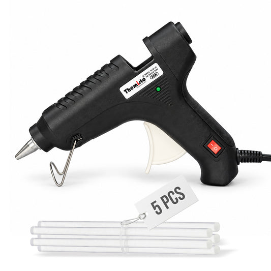 Themisto (TH-GG40) Black 40W Hot Melt Glue Gun with 5 Glue Sticks | Anti Drip for Arts and Crafts, DIY Projects