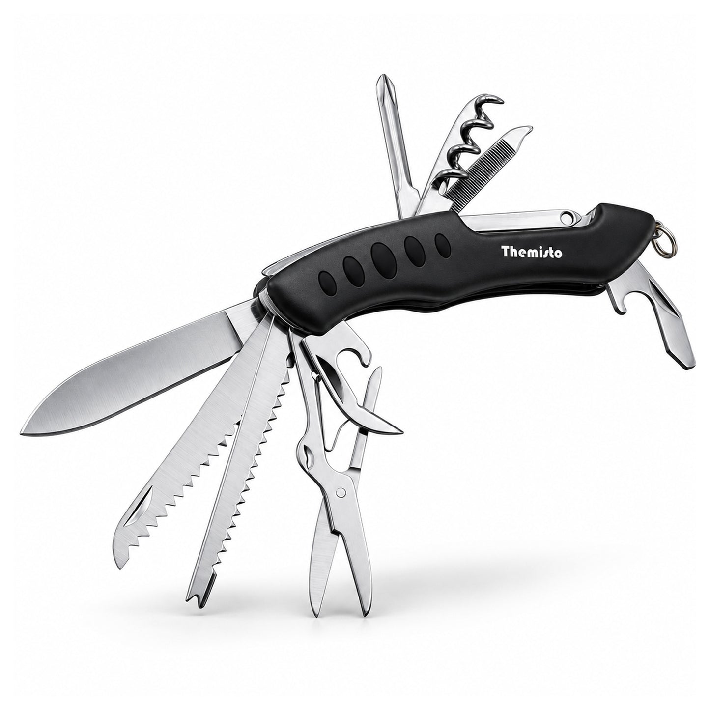 THEMISTO TH-T40 10 in 1 Multi Tool Pocket Knife, Folding Multi Functional Hand Tool with Knife, Saw, Scissors, Screwdriver, Bottle Opener, File & Corkscrew for Camping, Travel & DIY