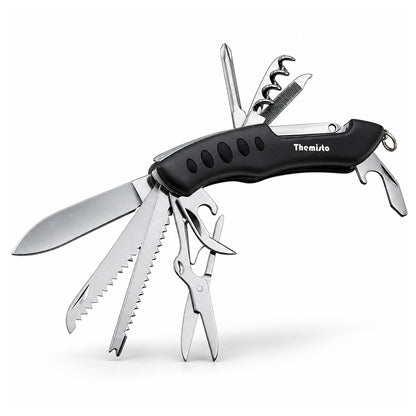 THEMISTO TH-T40 10 in 1 Multi Tool Pocket Knife, Folding Multi Functional Hand Tool with Knife, Saw, Scissors, Screwdriver, Bottle Opener, File & Corkscrew for Camping, Travel & DIY