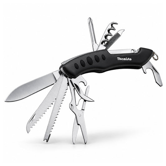 THEMISTO TH-T40 10 in 1 Multi Tool Pocket Knife, Folding Multi Functional Hand Tool with Knife, Saw, Scissors, Screwdriver, Bottle Opener, File & Corkscrew for Camping, Travel & DIY