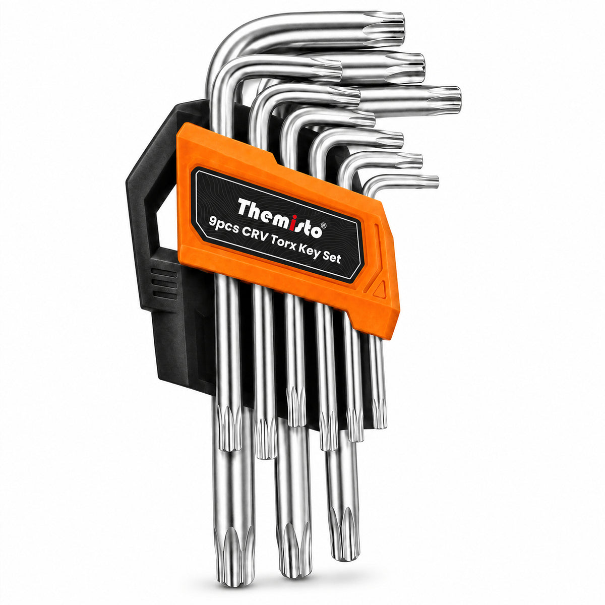 THEMISTO TH-T09T 9 Pcs CR-V Torx Key Set | L-Shaped Star Key Set | Chrome Vanadium Steel | Hex/Torx Wrench Set with Storage Holder