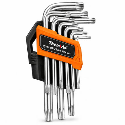 THEMISTO TH-T09T 9 Pcs CR-V Torx Key Set | L-Shaped Star Key Set | Chrome Vanadium Steel | Hex/Torx Wrench Set with Storage Holder