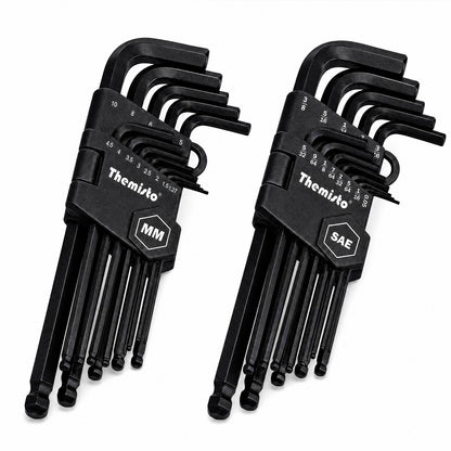THEMISTO TH-T126 26 Pcs Allen Key Set | Metric & SAE Inch Hex Key Set | L-Shaped Hex Wrenches | MM & Inch Sizes | Storage Holder