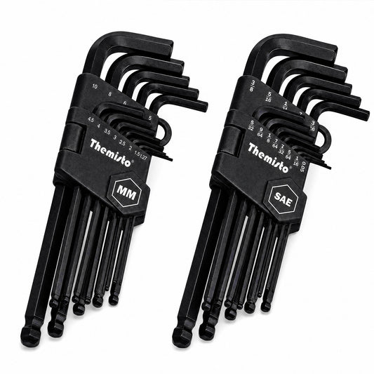 THEMISTO TH-T126 26 Pcs Allen Key Set | Metric & SAE Inch Hex Key Set | L-Shaped Hex Wrenches | MM & Inch Sizes | Storage Holder