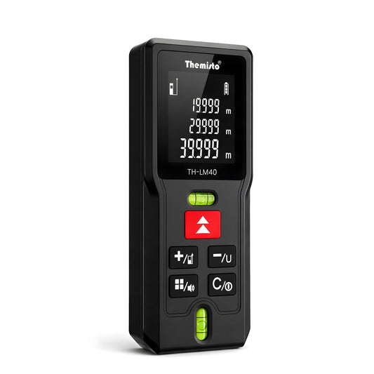 Themisto TH-LM40 Laser Distance Meter | 40M Range | Dual Bubble Levels | Area, Volume & Pythagorean Measurement | Backlit LCD Display | Auto Calculation
