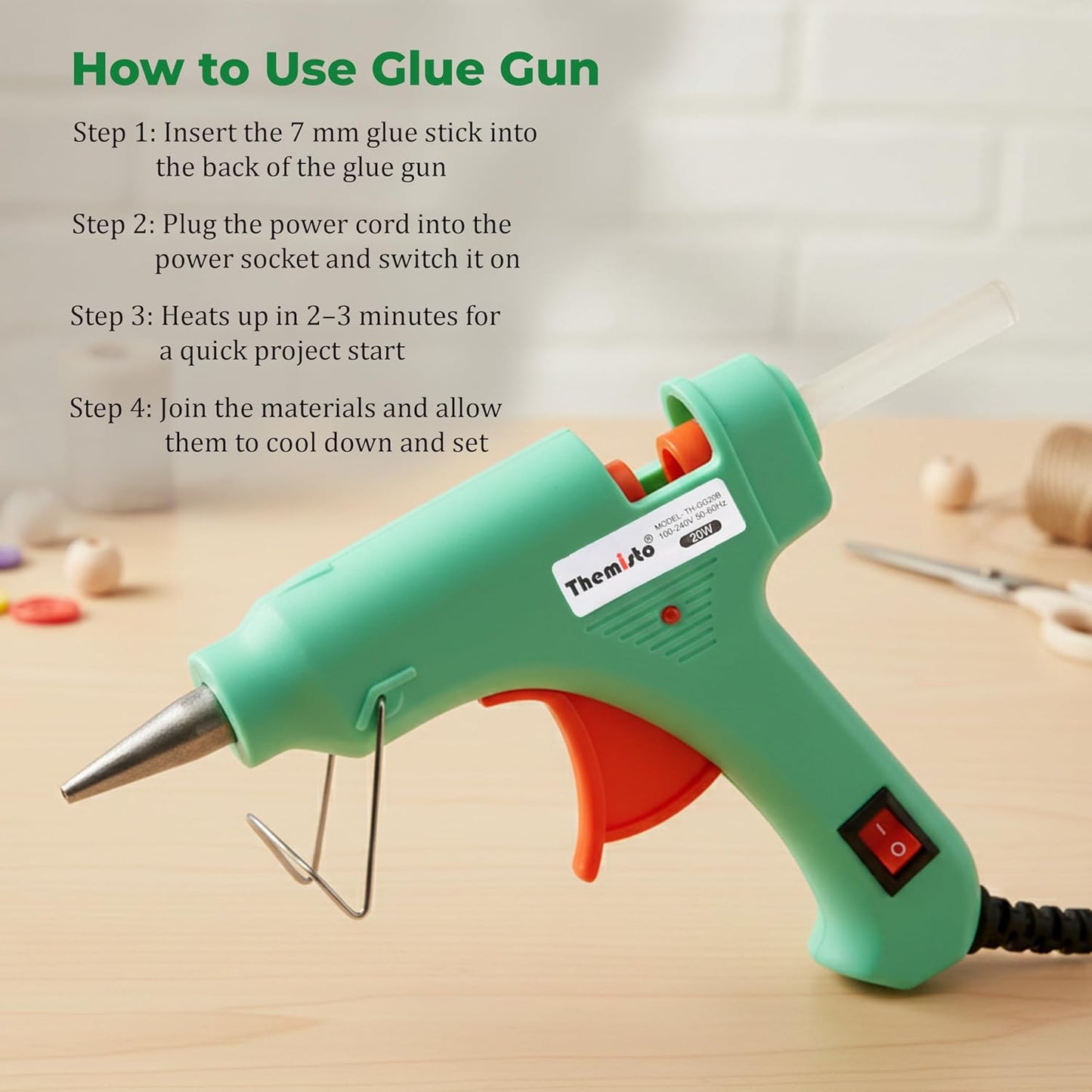 Themisto TH-GG20B 20 Watt Mini Hot Melt Glue Gun with 10 Glue Sticks for DIY Art and Crafts…