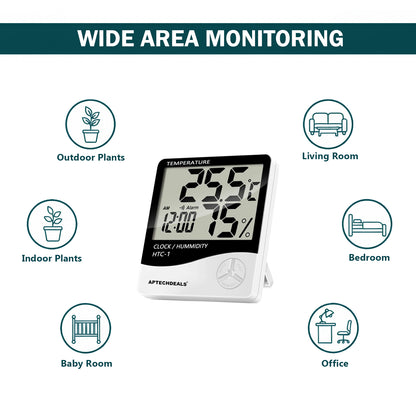 Aptechdeals HTC-1 Digital Hygrometer Thermometer Humidity Meter With Clock LCD Display
