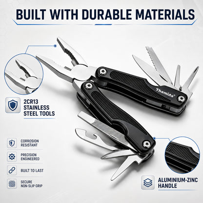 THEMISTO TH-T45 9-in-1 Multi Tool Pliers, Folding Multi Functional Hand Tool with Pliers, Knife, Saw, File, Screwdrivers & Bottle Opener, Portable Tool for DIY, Camping, Outdoor & Home Repairs