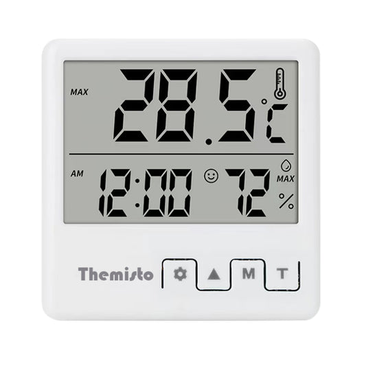 Themisto TH-HTC4 Digital Hygrometer Thermometer Humidity Meter With Clock LCD Display