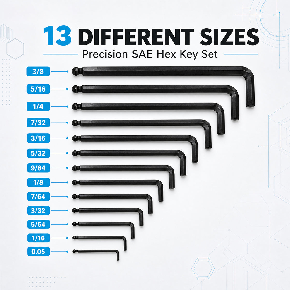 THEMISTO TH-T113S 13 Pcs SAE Hex Key Set | Inch Allen Key Set | L-Shaped Hex Wrenches | SAE Size Set with Storage Holder