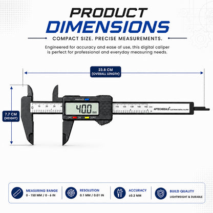 Aptechdeals AP-V150 Digital Vernier Caliper (0–150mm) | LCD Display | Plastic Body | 4 Measurement Modes | mm/Inch Conversion | Zero Setting | Precision Measuring Tool