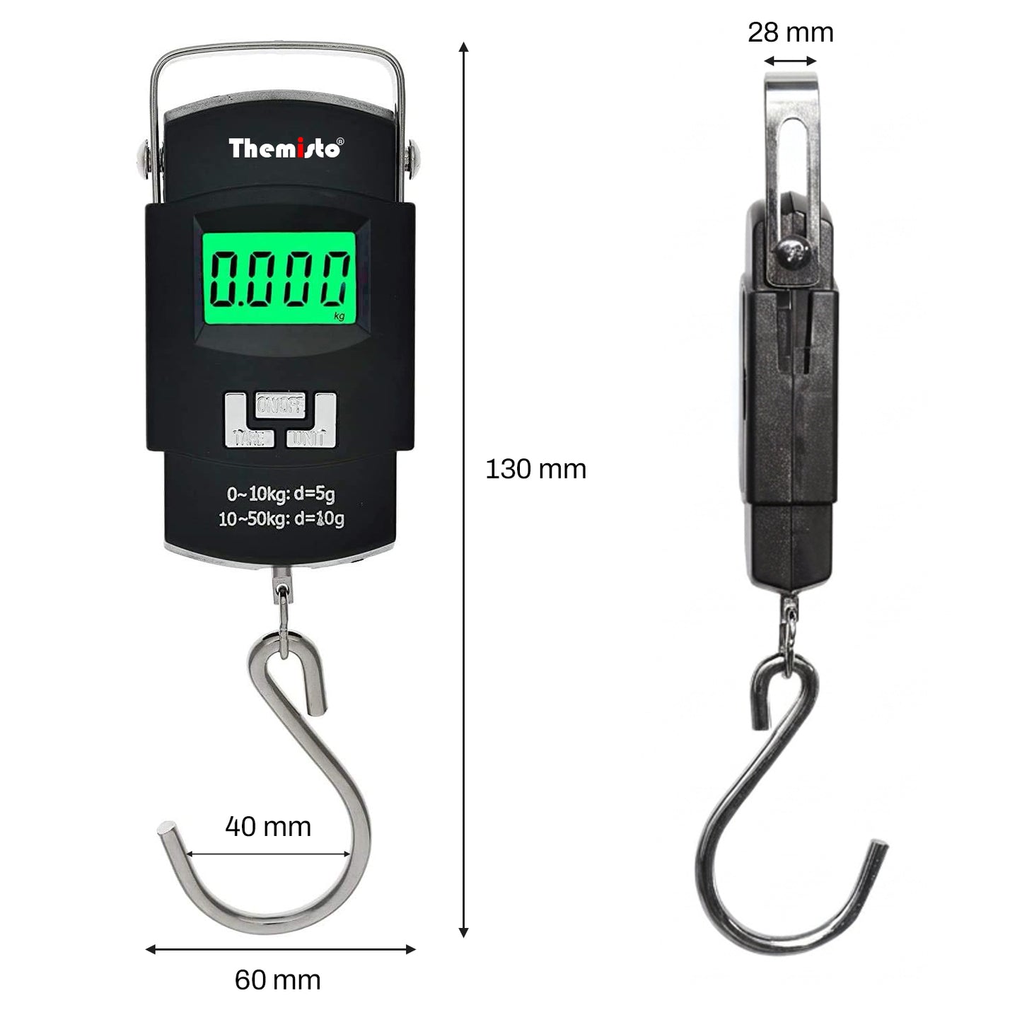 Themisto TH-WS01 Digital Hanging Luggage Scale | 50kg Portable Travel Weighing Scale with LCD Display (Black)