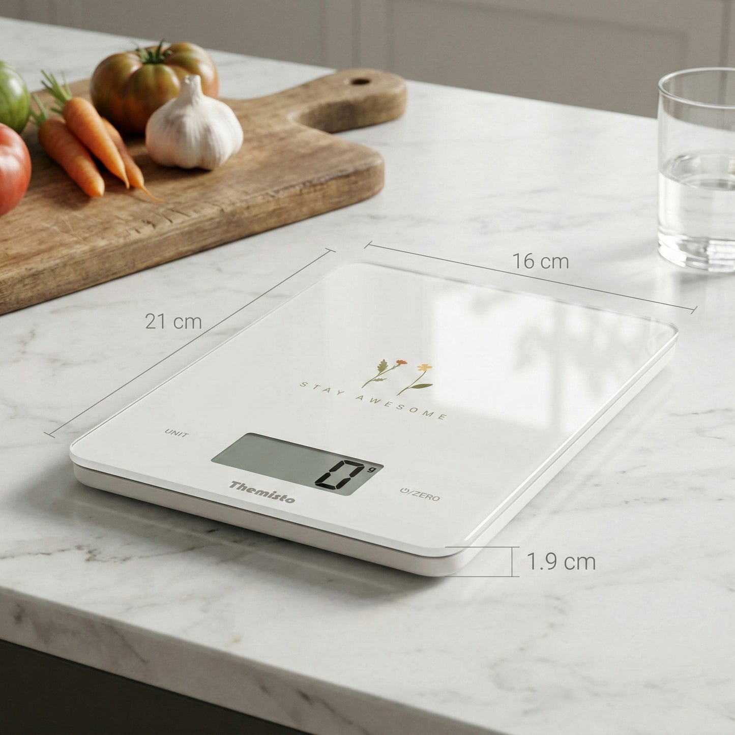 Themisto TH-WS19  Digital Kitchen Weighing Scale With Touch Screen Controls | Max Capacity 5kg | Tempered Glass | Tare Function