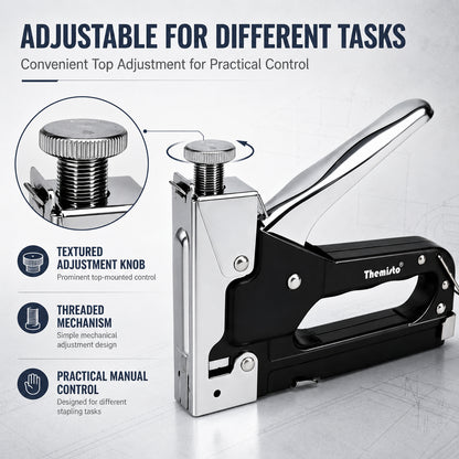 Themisto TH-T50 Heavy Duty Staple Gun | Manual Hand Tacker | Adjustable Pressure | Steel Body | Quick Jam Release | Ideal for Upholstery, Wood, Furniture, Carpets & DIY Projects