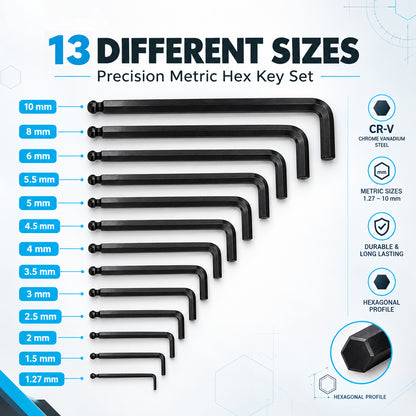 Themisto TH-T113M 13 Pcs Metric Hex Key Set | Allen Key Set | L-Shaped Hex Wrenches | MM Size Set with Storage Holder