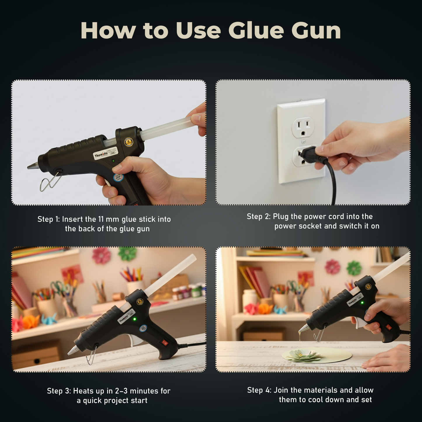 Themisto 40W Hot Melt Glue Gun with Anti Drip for Arts and Crafts, DIY Projects (Black) -5 Pieces