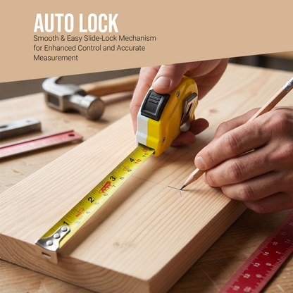 Themisto TH-MT03A 3m Auto Lock Measuring Tape | Steel Blade Tape Measure | 16mm Wide Scale | Easy Read Markings | One Button Retract | Wrist Strap | Belt Clip