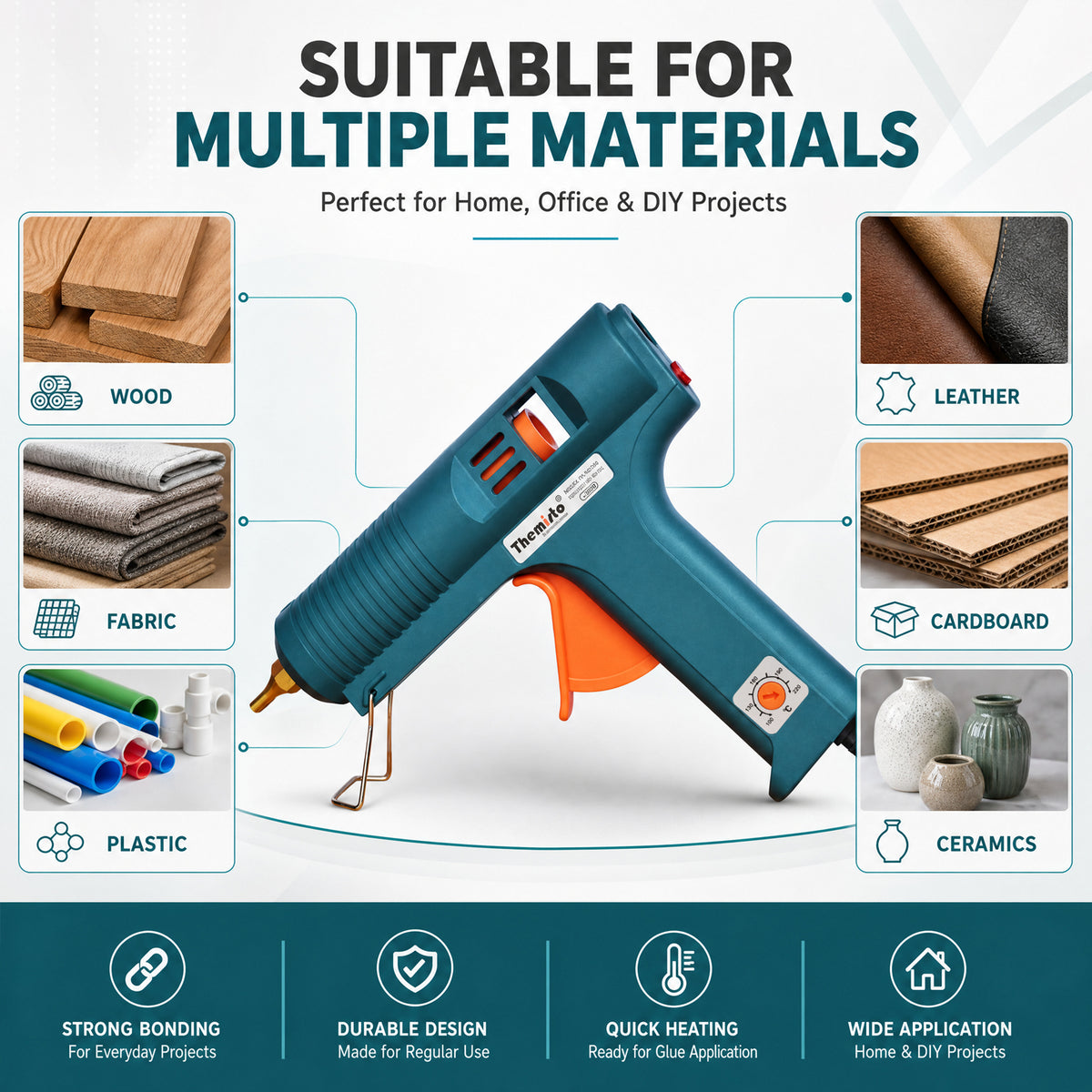 Themisto (TH-GG150) 150 Watt Hot Melt Glue Gun With 5 Yellow Glue Sticks | Military Green