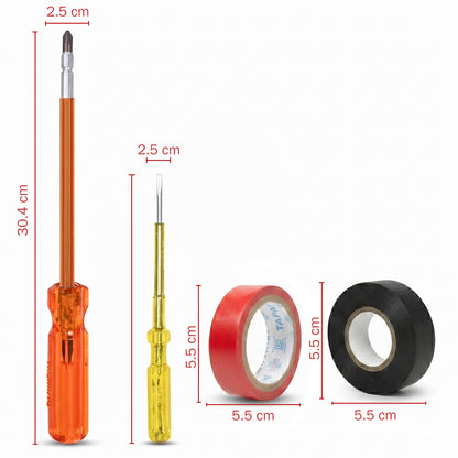 THEMISTO TH-TK04 | 10 IN 1 | Hand Tool Kit ( 8" Plier, 8" Wrench, 8" Hex Screwdriver, Electric Tester, Wire Stripper, Paper Cutter, 400g Claw hammer, 3m Measuring Tape, Black & Red Insulation Tape