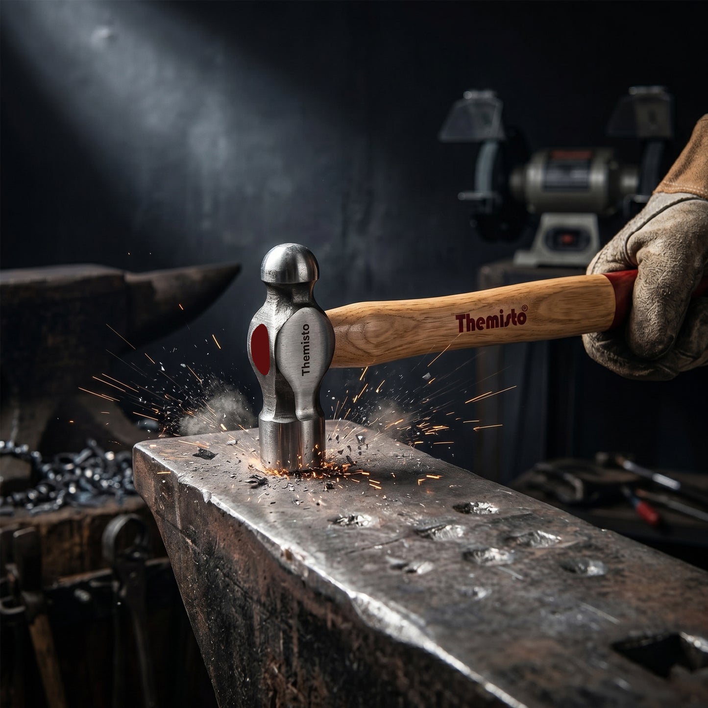 Themisto TH-T34 300g Forged Steel Head Ball Peen Hammer with Seasoned Wooden Handle | Strong Non-Slip Grip | Ideal for Home DIY and Professional Use