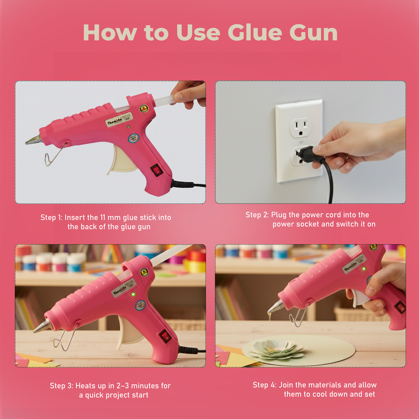 Themisto 40W Anti-Drip Glue Gun with 5 Piece Sticks (Pink)