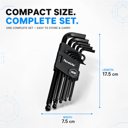 Themisto TH-T113M 13 Pcs Metric Hex Key Set | Allen Key Set | L-Shaped Hex Wrenches | MM Size Set with Storage Holder