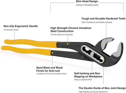 Themisto TH-T27 10 Inch Water Pump Plier | CRV Steel | Strong Grip Jaws | Sturdy Drop Forged Build with Epoxy Coated Sleeve | Heavy Duty Tool for Plumbing and Automotive | Black & Yellow