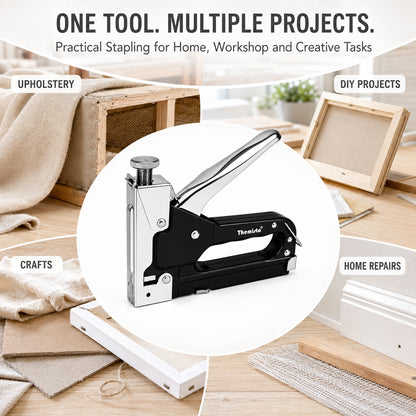 Themisto TH-T50 Heavy Duty Staple Gun | Manual Hand Tacker | Adjustable Pressure | Steel Body | Quick Jam Release | Ideal for Upholstery, Wood, Furniture, Carpets & DIY Projects