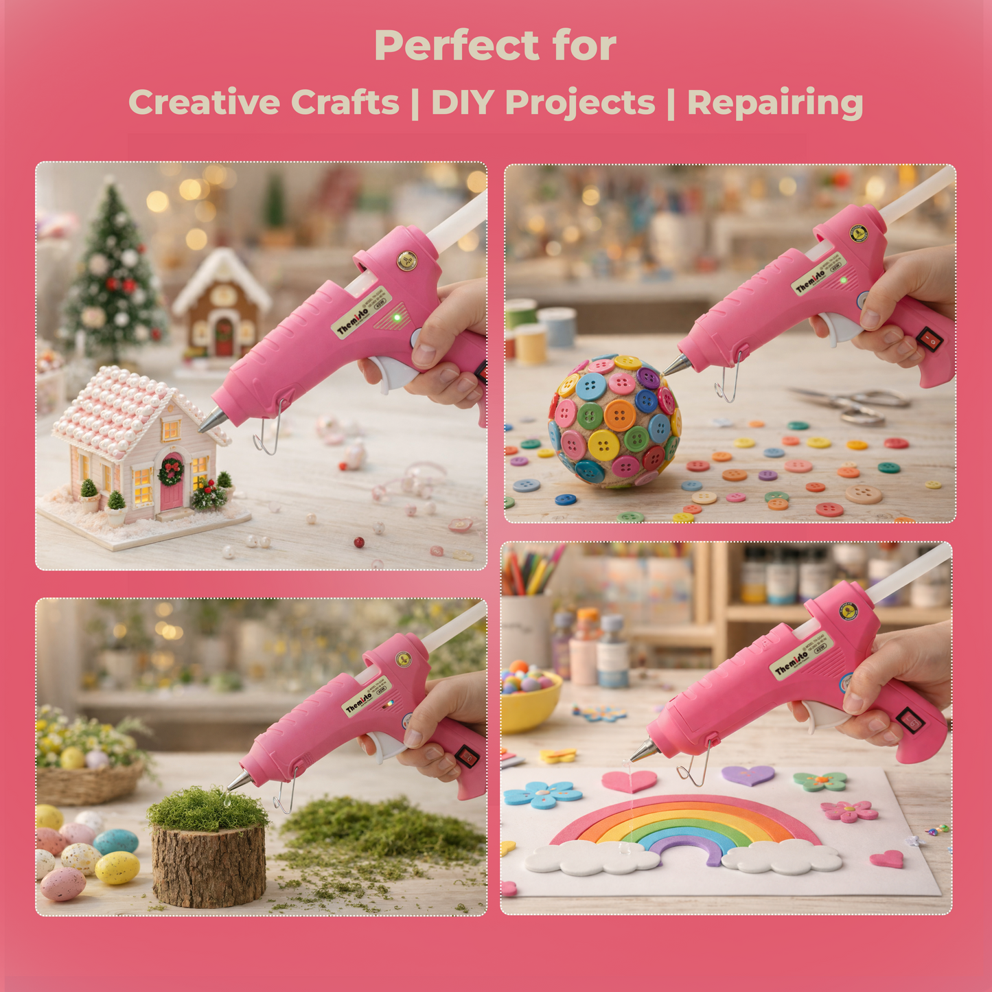 Themisto 40W Anti-Drip Glue Gun with 5 Piece Sticks (Pink)