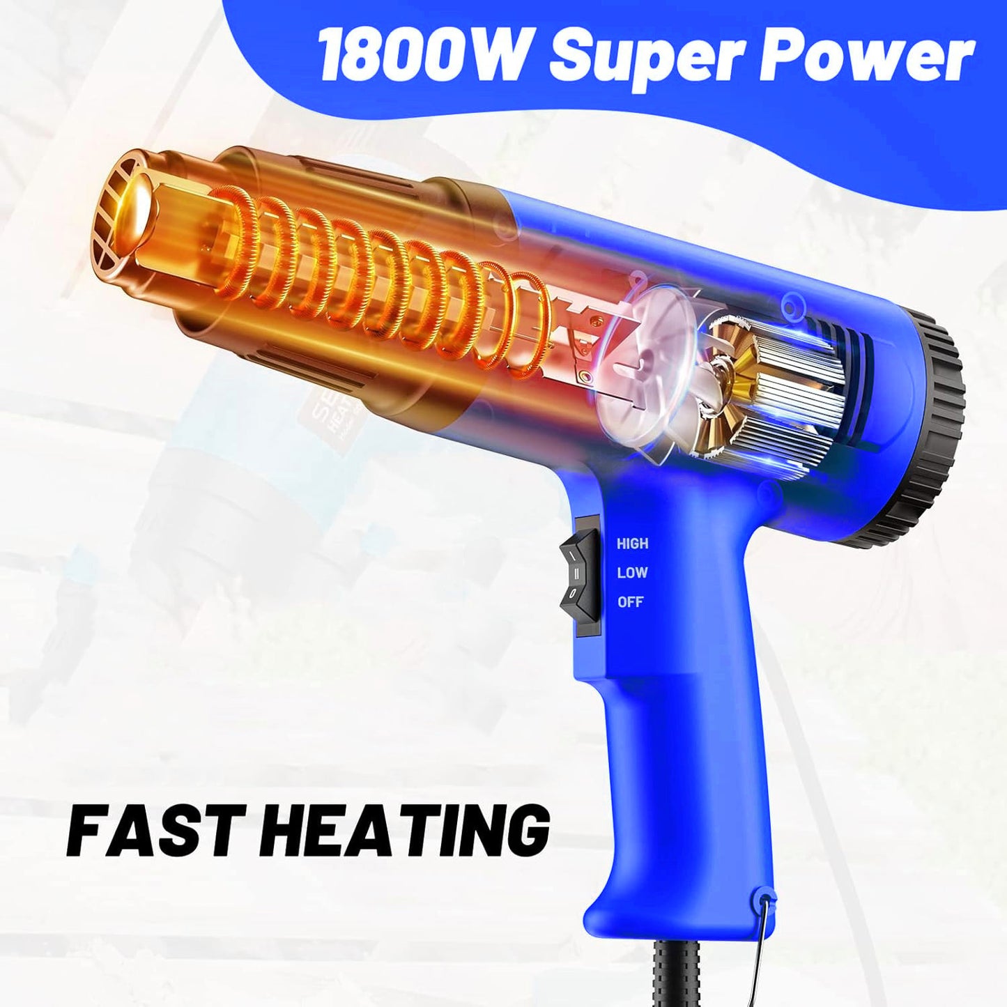Themisto TH-HG100 1800W High Speed Heat Gun Machine | Dual Temperature 350°C to 550°C | Copper Motor | Extra Long Nozzle for Safety | Hot Air Gun