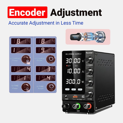 Themisto TH-SPS3010S Adjustable DC Bench Power Supply 0–30V 0–10A, Regulated Switching Power Source with 5V/2A USB Output, 300W High Precision Lab Power Unit