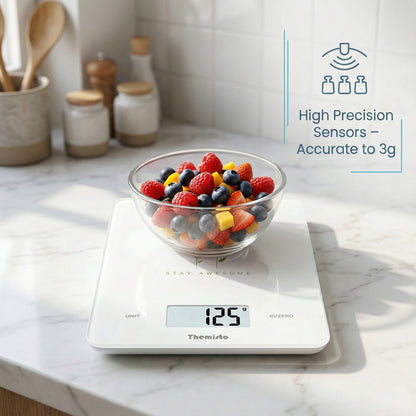 Themisto TH-WS19  Digital Kitchen Weighing Scale With Touch Screen Controls | Max Capacity 5kg | Tempered Glass | Tare Function