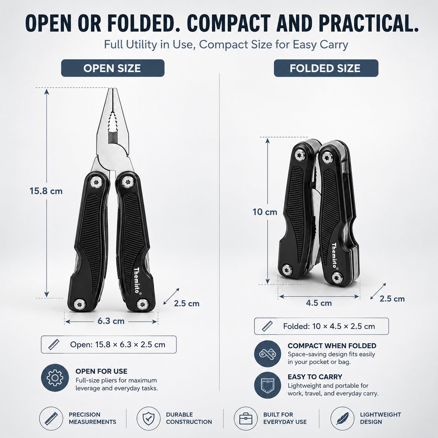 THEMISTO TH-T45 9-in-1 Multi Tool Pliers, Folding Multi Functional Hand Tool with Pliers, Knife, Saw, File, Screwdrivers & Bottle Opener, Portable Tool for DIY, Camping, Outdoor & Home Repairs