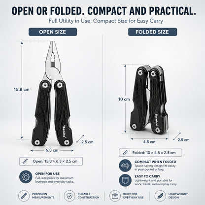 THEMISTO TH-T45 9-in-1 Multi Tool Pliers, Folding Multi Functional Hand Tool with Pliers, Knife, Saw, File, Screwdrivers & Bottle Opener, Portable Tool for DIY, Camping, Outdoor & Home Repairs