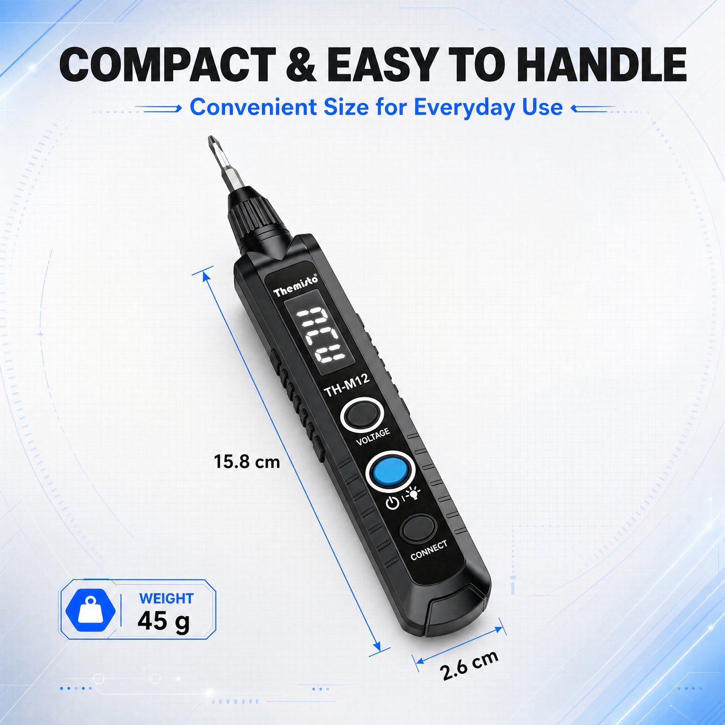 Themisto TH-M12 Digital Voltage Tester | LED Display | Voltage & Continuity Tester| Electrical Test Pen | Compact Handheld Voltage Tester