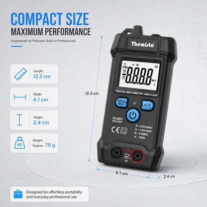 Themisto TH-M25 Digital Smart Multimeter | True RMS | 4000 Counts | Auto Detection | NCV Live Wire Detection | AC/DC Voltage Tester | Resistance & Continuity Tester | Backlit LCD Display