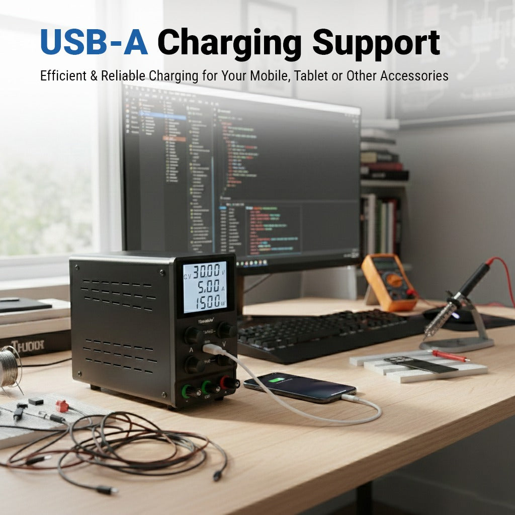 Themisto TH-SPS305D Adjustable DC Bench Power Supply 0–30V 0–5A, Regulated Switching Power Source with 5V/2A USB Output, 150W High Precision Lab Power Unit
