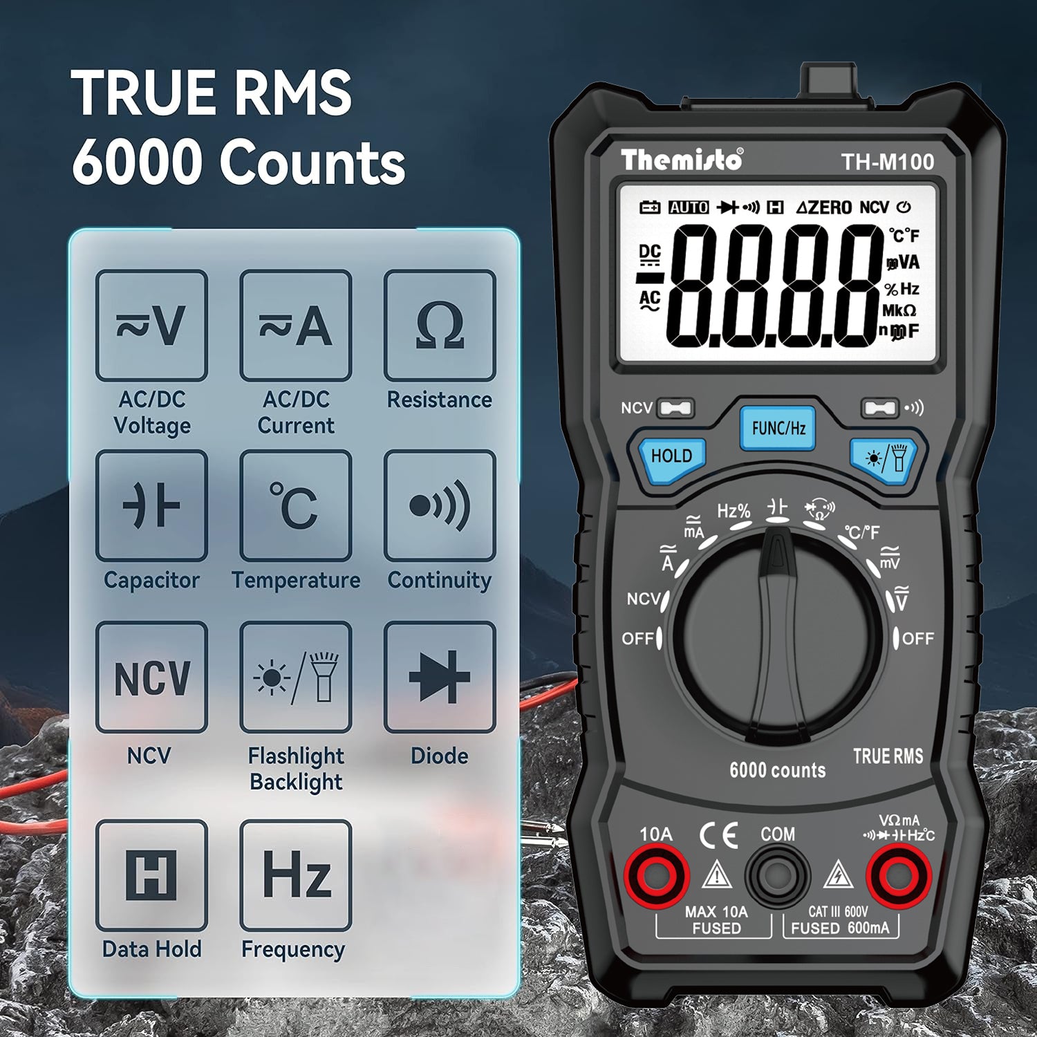Tm100 Multimeter Themisto TH-M100 Auto Range Digital Multimeter (Black 6000 Counts ...