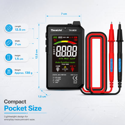 Themisto TH-M30 Smart Digital Multimeter | True RMS | 4000 Counts | Auto Function Scan | NCV Live Detection | AC/DC Voltage Tester | Resistance, Continuity Tester | LCD Display with Test Leads