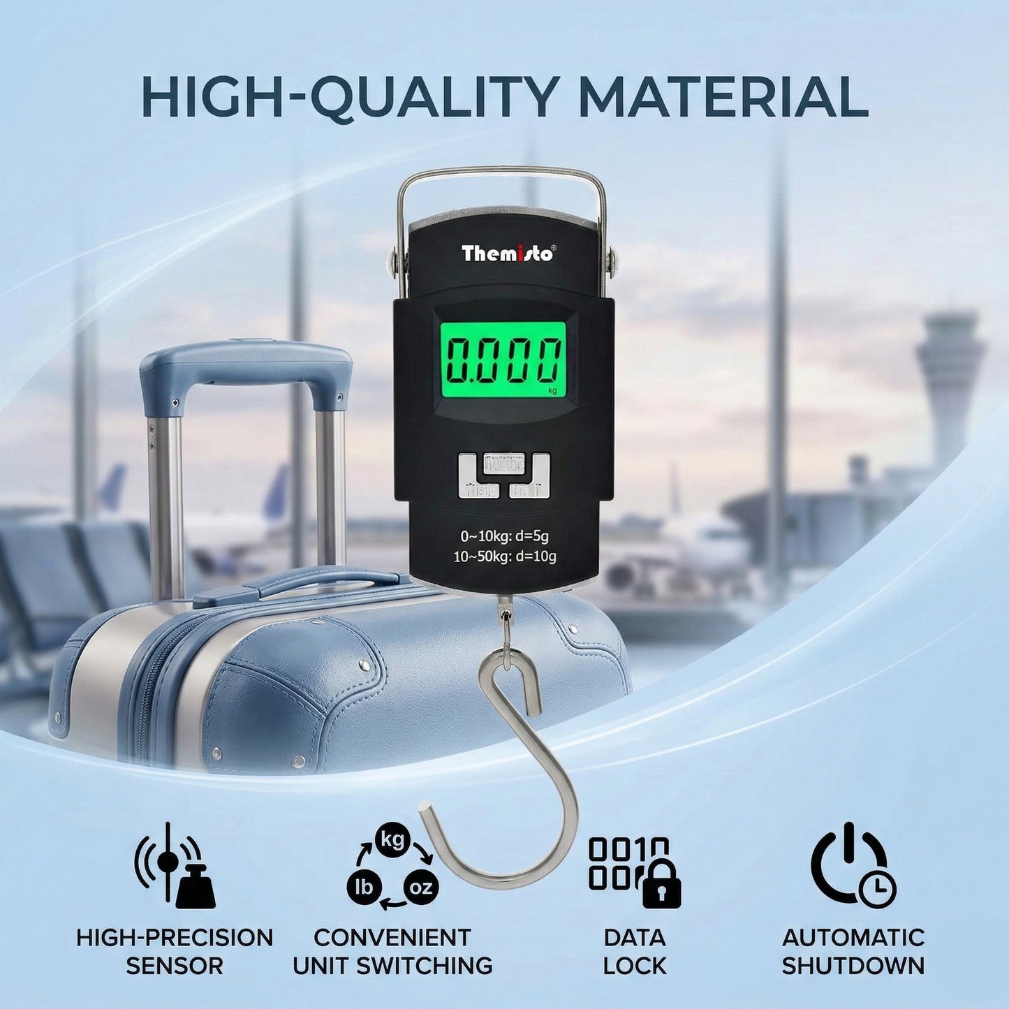 Themisto TH-WS01 Digital Hanging Luggage Scale | 50kg Portable Travel Weighing Scale with LCD Display (Black)