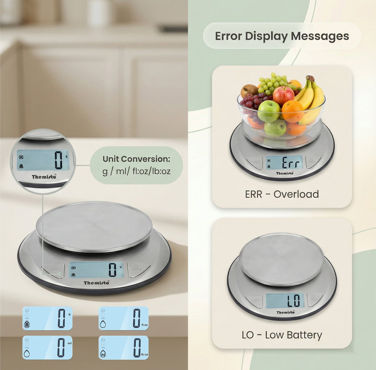 Themisto TH-WS20 Digital Kitchen Weighing Scale Stainless Steel (5Kg)