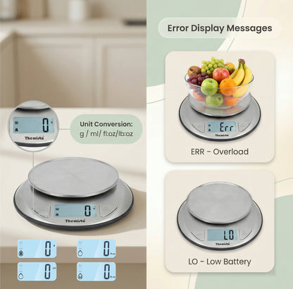 Themisto TH-WS20 Digital Kitchen Weighing Scale Stainless Steel (5Kg)