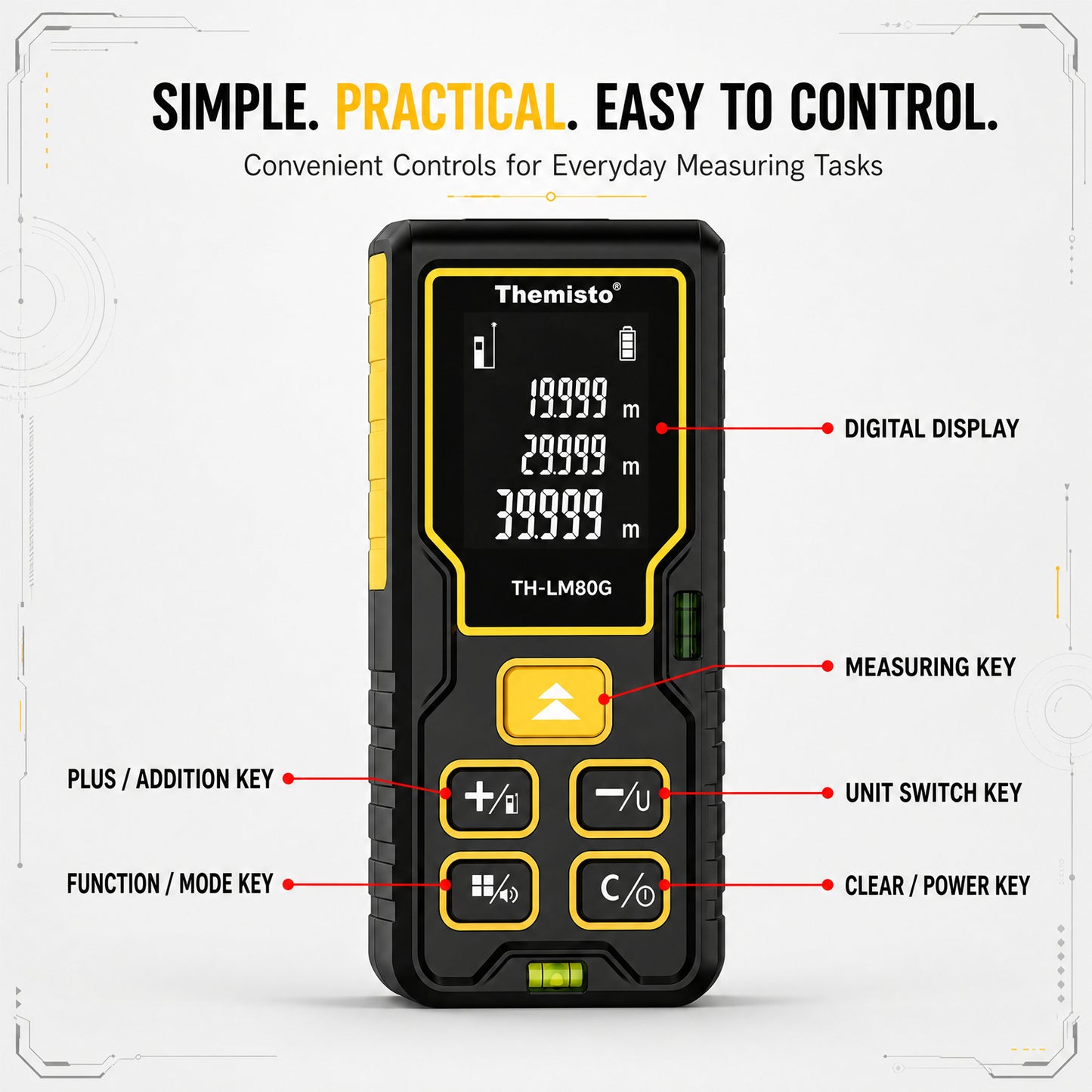 Themisto TH-LM80G Laser Distance Meter | Green Laser | 80M Range | Dual Bubble Levels | Area, Volume & Pythagorean Measurement | Backlit LCD Display | Auto Calculation